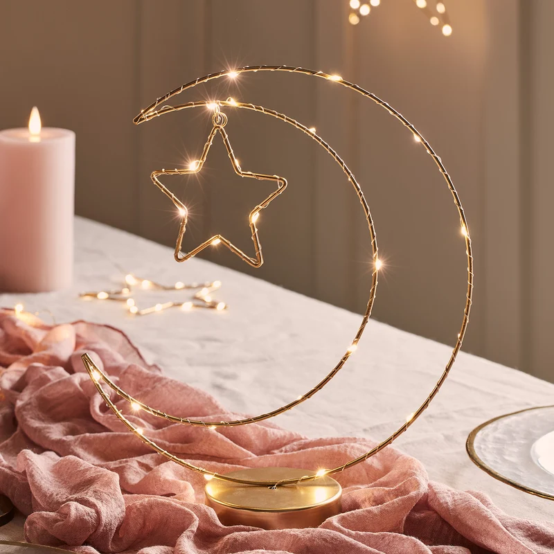 Lampe de Table Croissant de Lune et Étoile Dorées pour le Ramadan