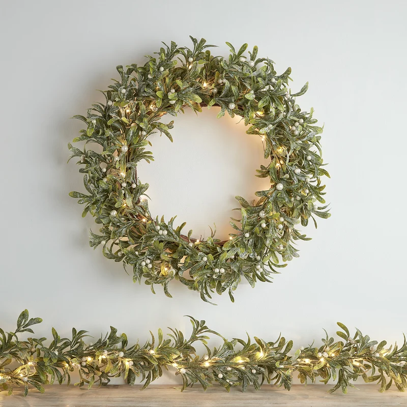 Couronne et Guirlande de Noël Pré-éclairée en Gui