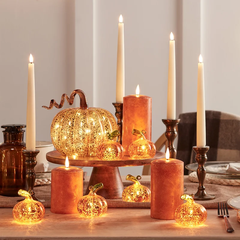 Lot de Citrouilles Lumineuses et Bougies d'Automne