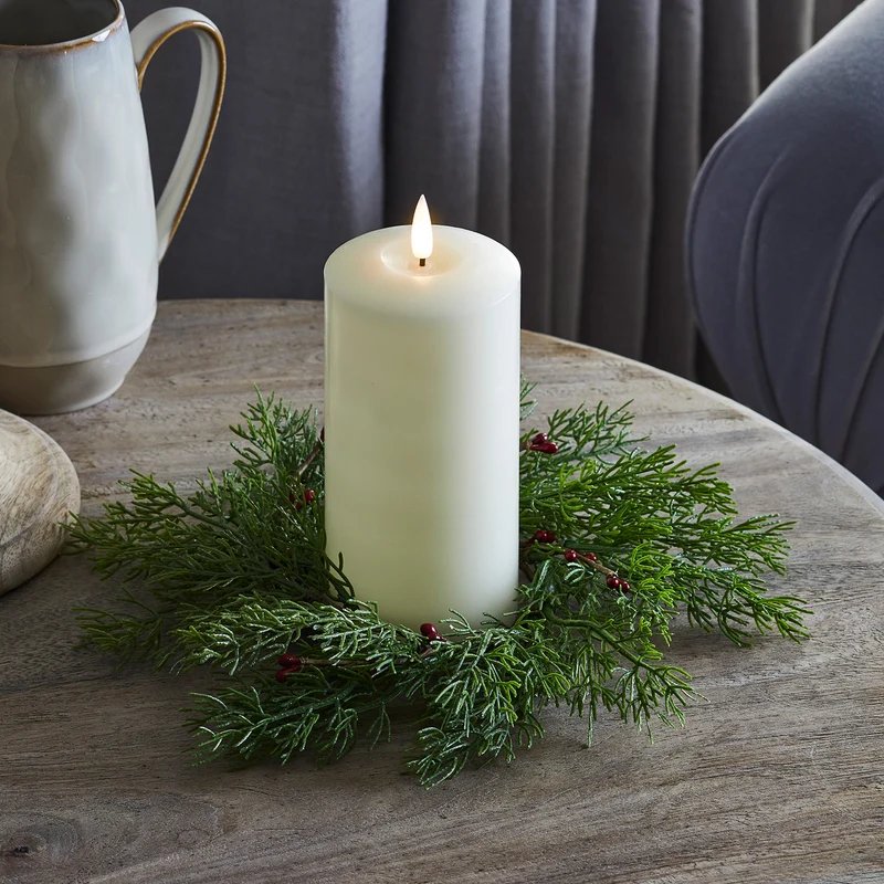 Lot Couronne de Noël pour Bougie Baies Rouges avec Bougie TruGlow®