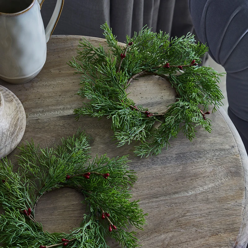 Lot de 2 Couronnes de Noël pour Bougies Baies Rouges