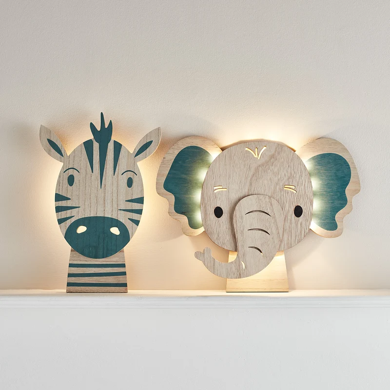 Duo d'Appliques pour Enfants - Zèbre et Éléphant