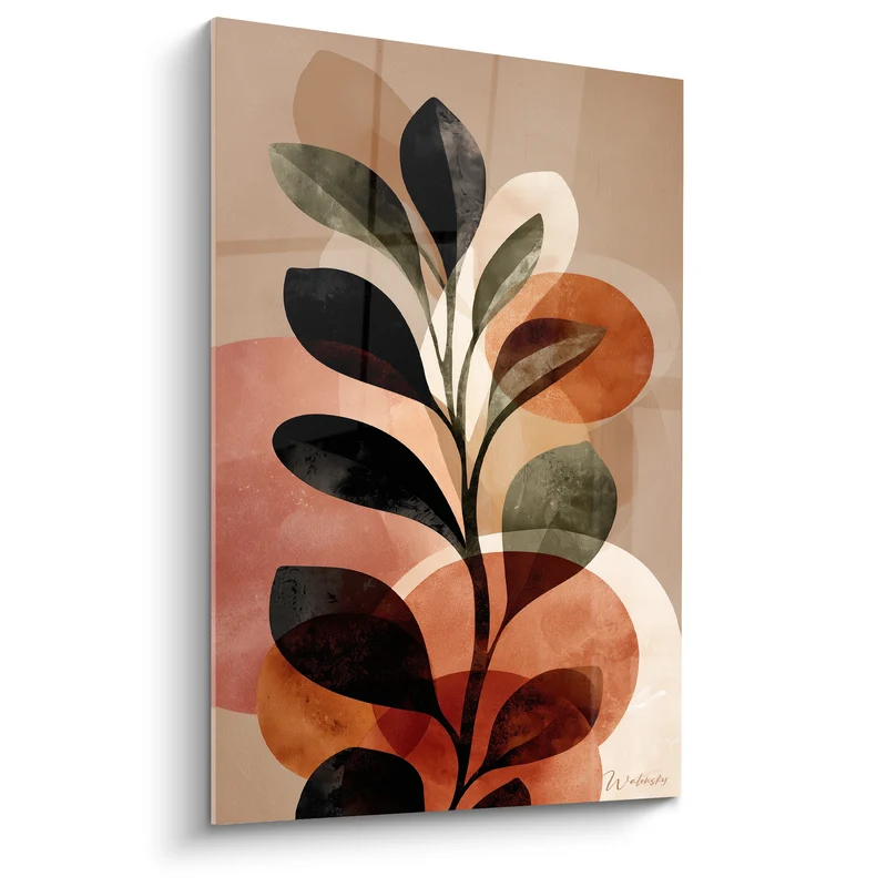 Tableau Feuillage stylisé aux tons ocre et anthracite - Épanouissement paisible - Edition Terracotta
