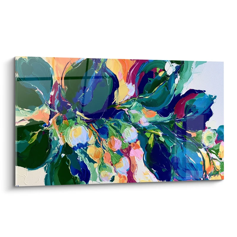 Tableau Branche fleurie vert et bleu foncé - Éclosion de printemps - Edition Eucalyptus