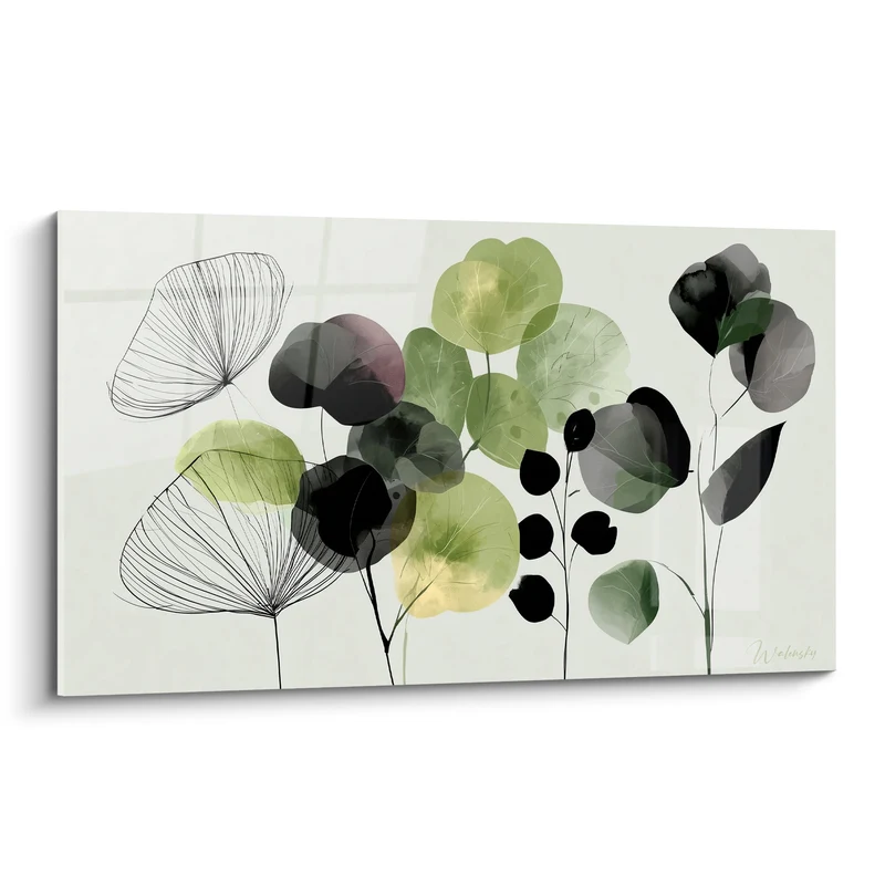 Tableau Feuilles rondes vertes et noires - Herbier botanique - Edition Eucalyptus