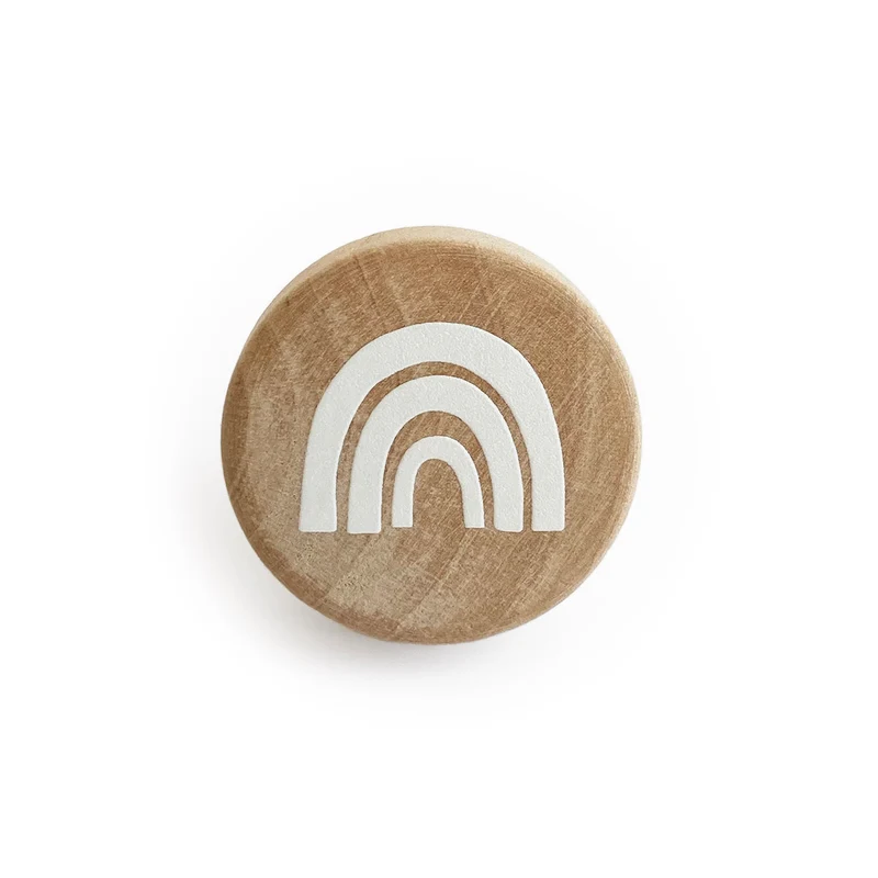 Wooden Door Knob with Embossed Rainbow Design - Multiple Colors Available