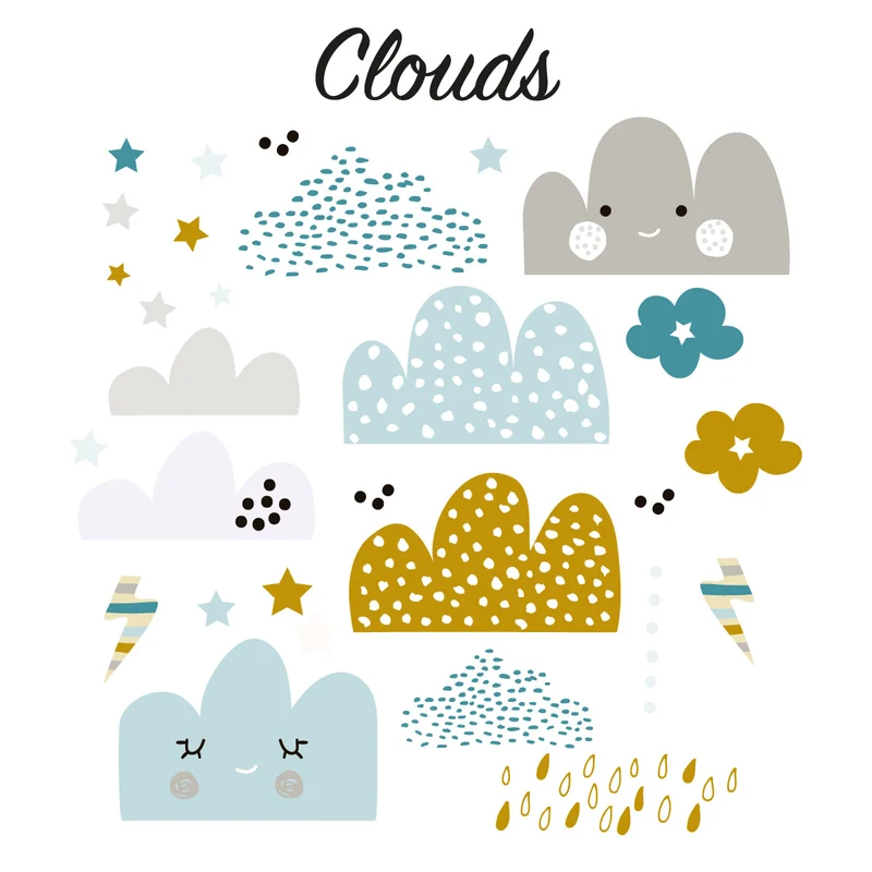 Pegatinas adhesivas de nubes - Múltiples variantes de color disponibles