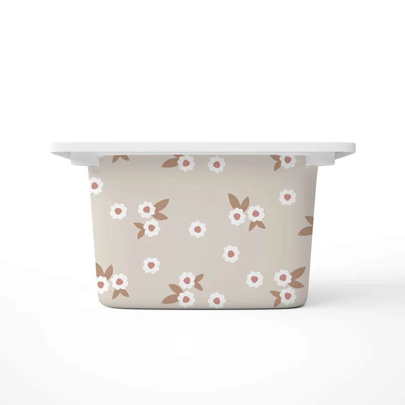Beige Floral Container Stickers - Multiple Sizes Available