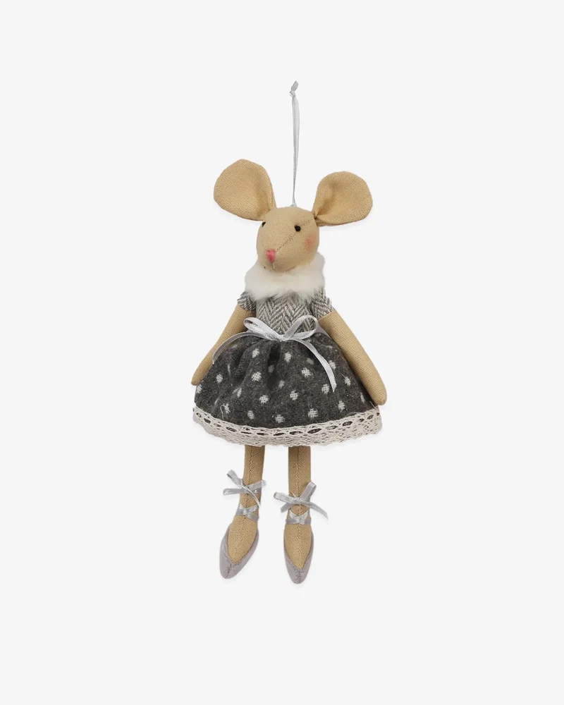 Décoration à suspendre souris danseuse grise pois