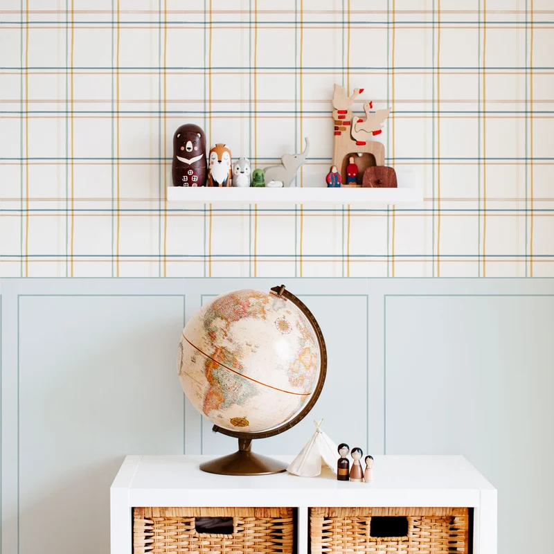 Papel pintado de tartán boiserie colorido - Más tamaños disponibles