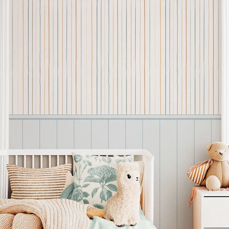 Papel pintado de boiserie con rayas de colores - Más tamaños disponibles