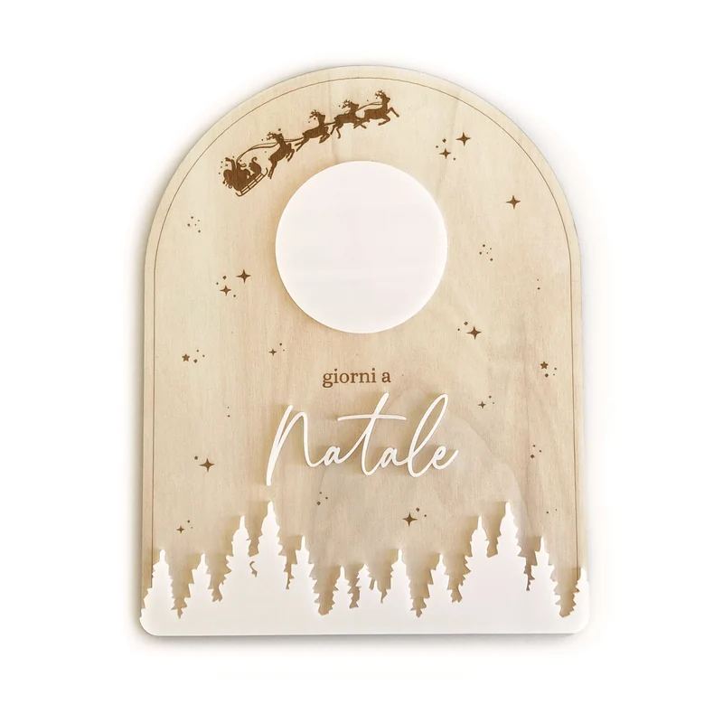 Cuenta atrás en arco de madera para escribir en Navidad