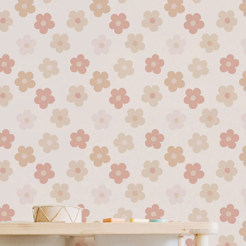 Papier peint adhésif vinyle marguerite rose 50x300 cm-Decochic
