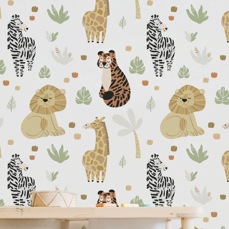 Papel pintado vinílico adhesivo Lazy Jungle multicolor 50x300 cm - Decochic