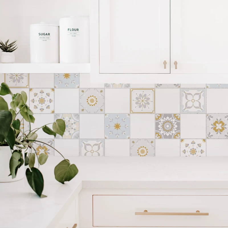Adhesivos para azulejos, azulejos vintage, mostaza y gris (más tamaños disponibles)