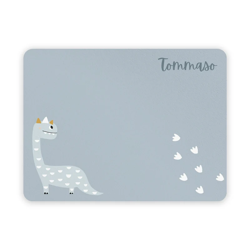 Placemat for Children Light Blue and Orange Dinosaurs - Customizable Name