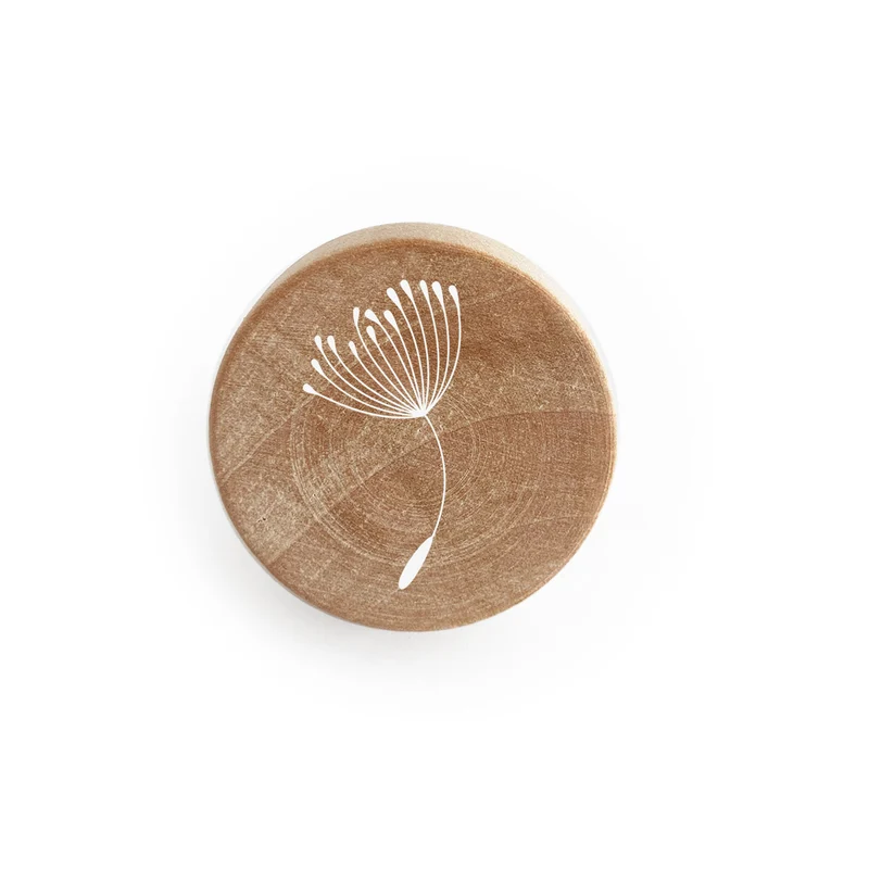 Wooden knob with Dandelions design in relief