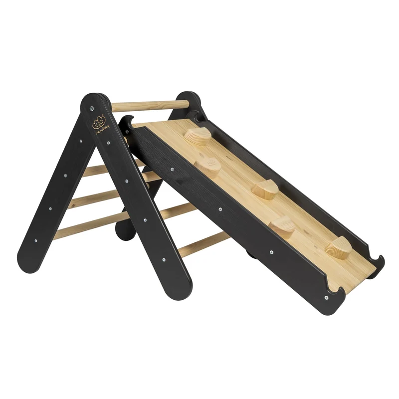 Pikler Triangle with Wooden and Black Slide MeowBaby