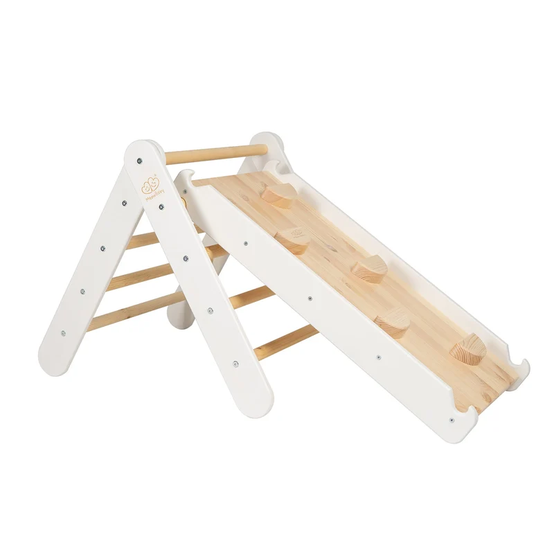 Pikler Triangle with White and Wooden Slide MeowBaby