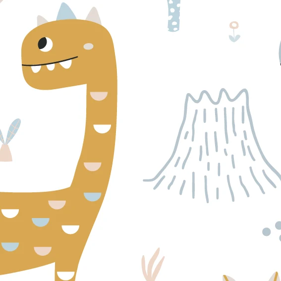 50x218 cm Light Blue and Orange Dinosaur Vinyl