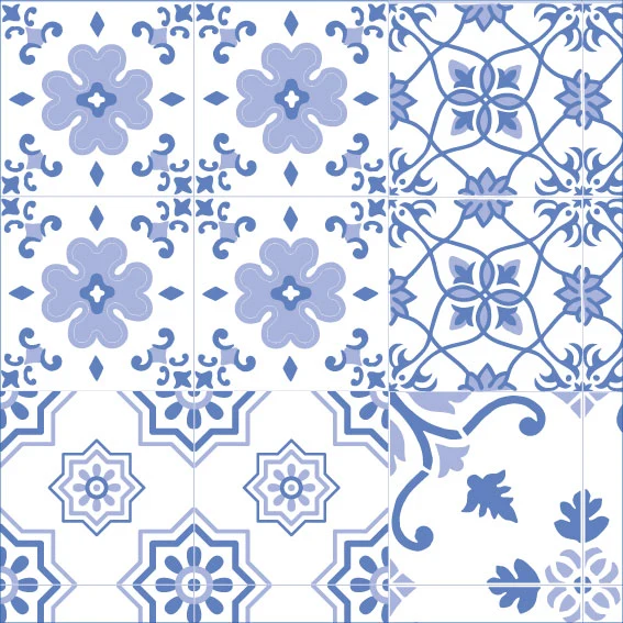 88x200 cm Blue Tile Vinyl