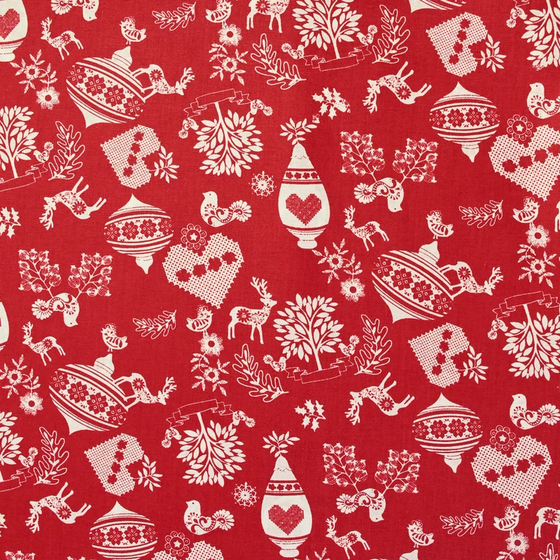Popeline de coton imprimée pampille de Noël fond rouge