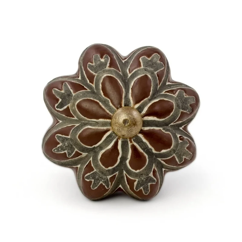 Pomo de flor grande en cerámica marrón