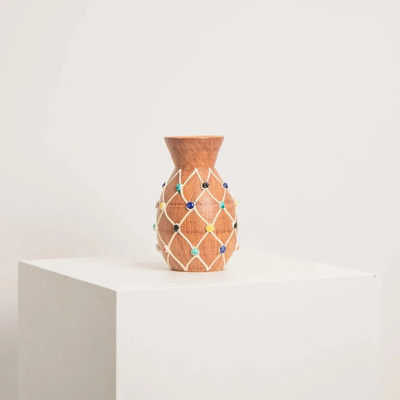 Vase en Céramique Italienne à Filet et Pois