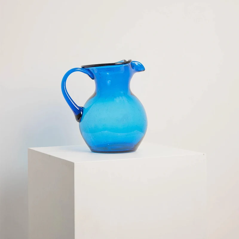 Pichet Artisanal en Verre Soufflé Bleu