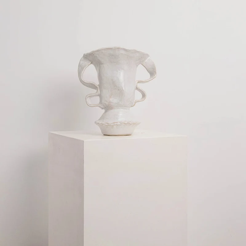 Vase Organique Sculptural en Grès Blanc