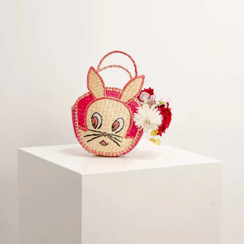 Petit Panier Lapin en Vannerie Bicolore