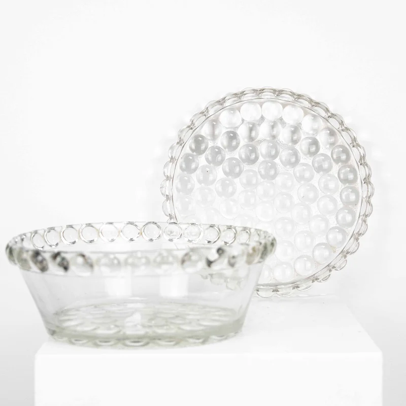 Plat et Saladier en Verre Bullé